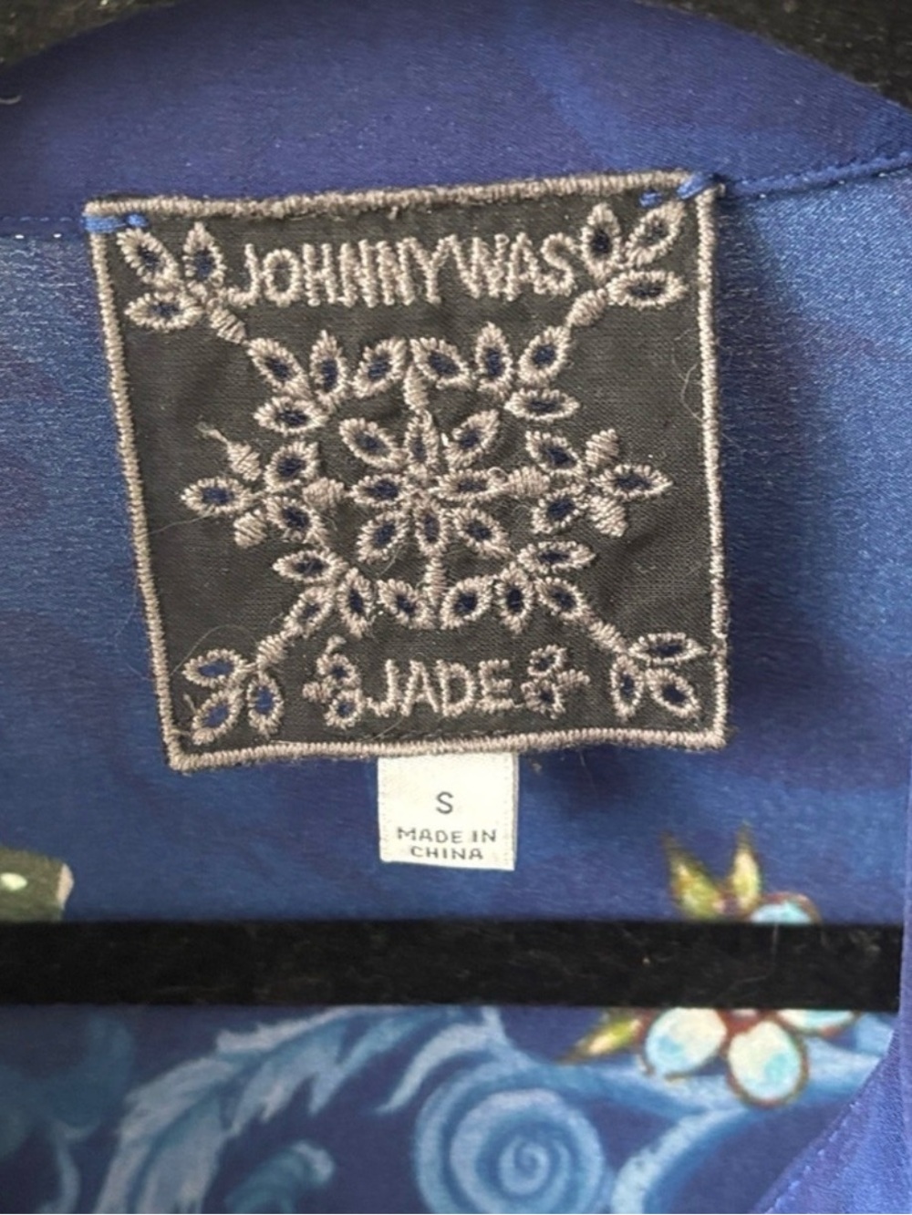 Johnny Was Navy Blue Butterfly Print Button-Up Blouse - Picture 5 of 5